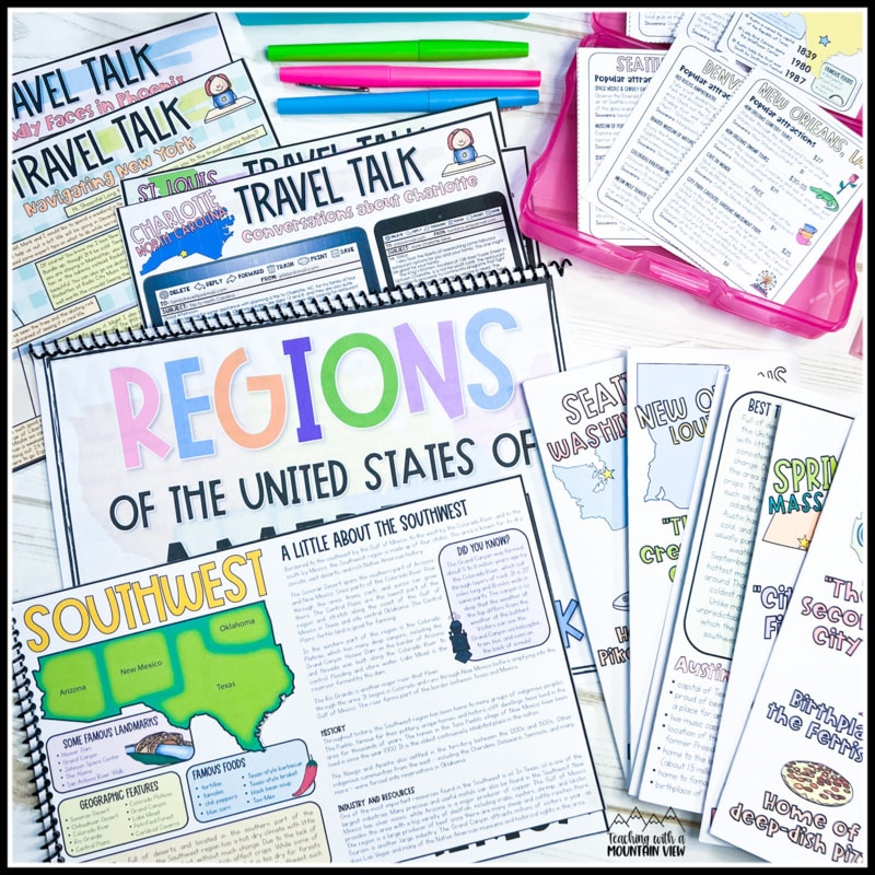 regions of the United States literacy project for upper elementary students