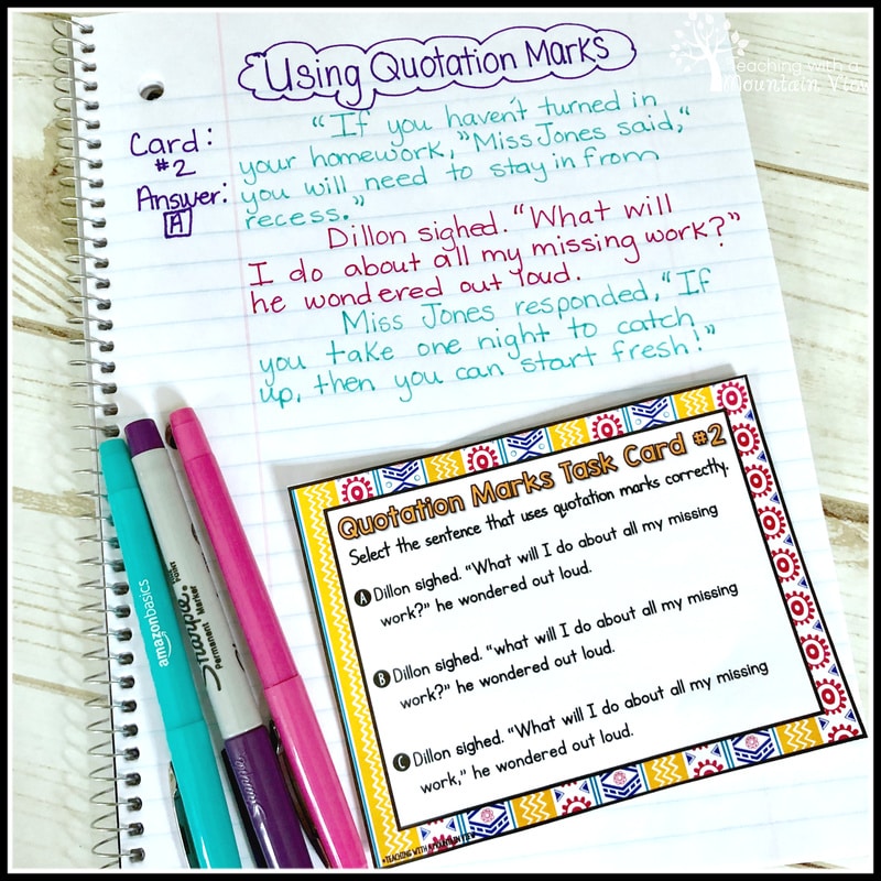quotation mark task card practice