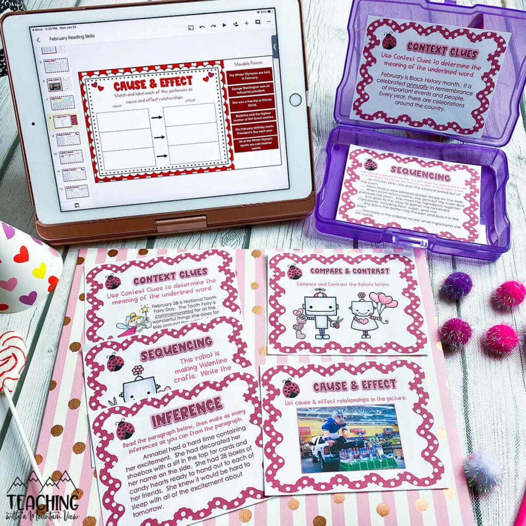 valentine reading task cards upper elementary