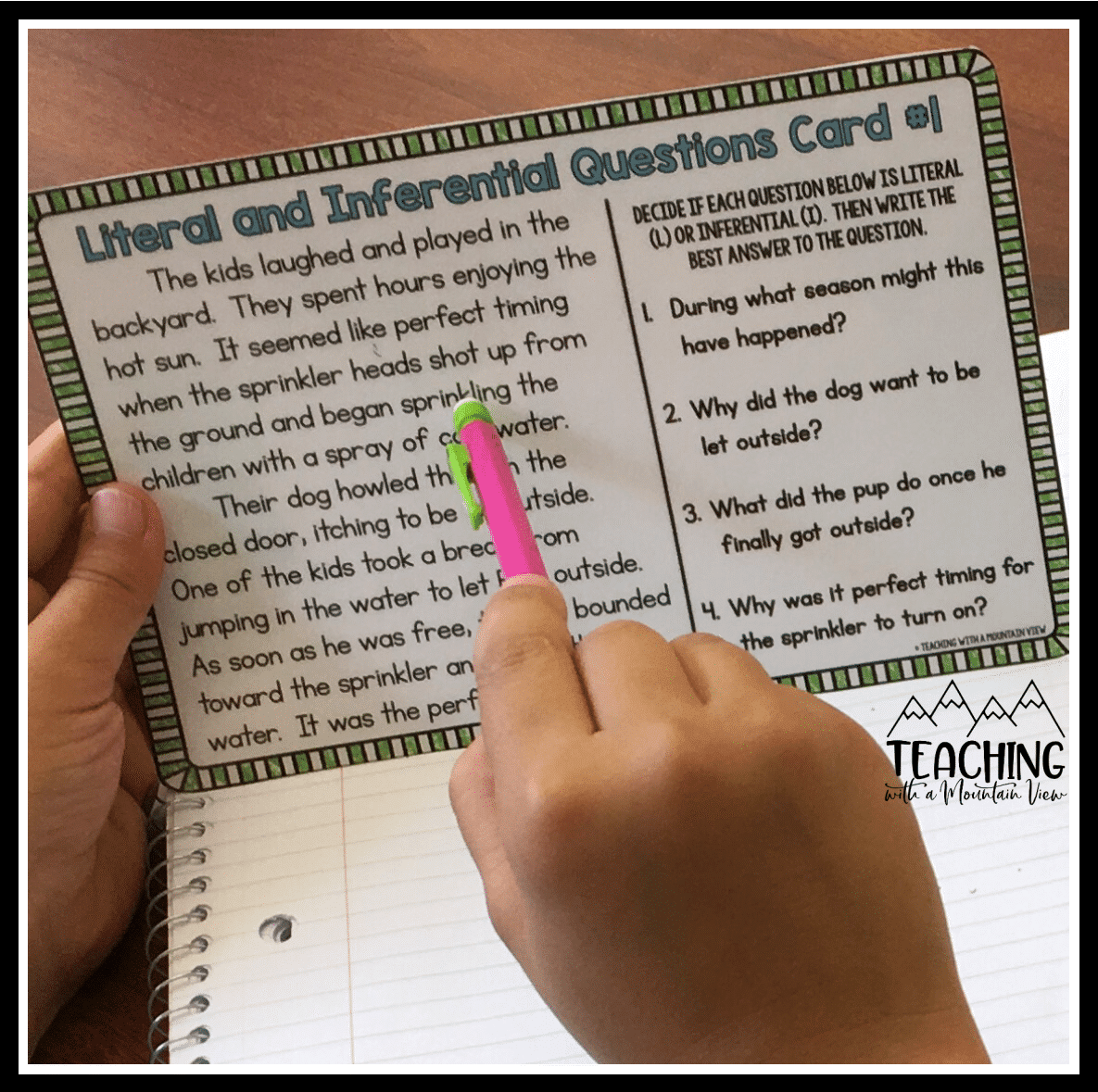 literal vs inferential comprehension task cards